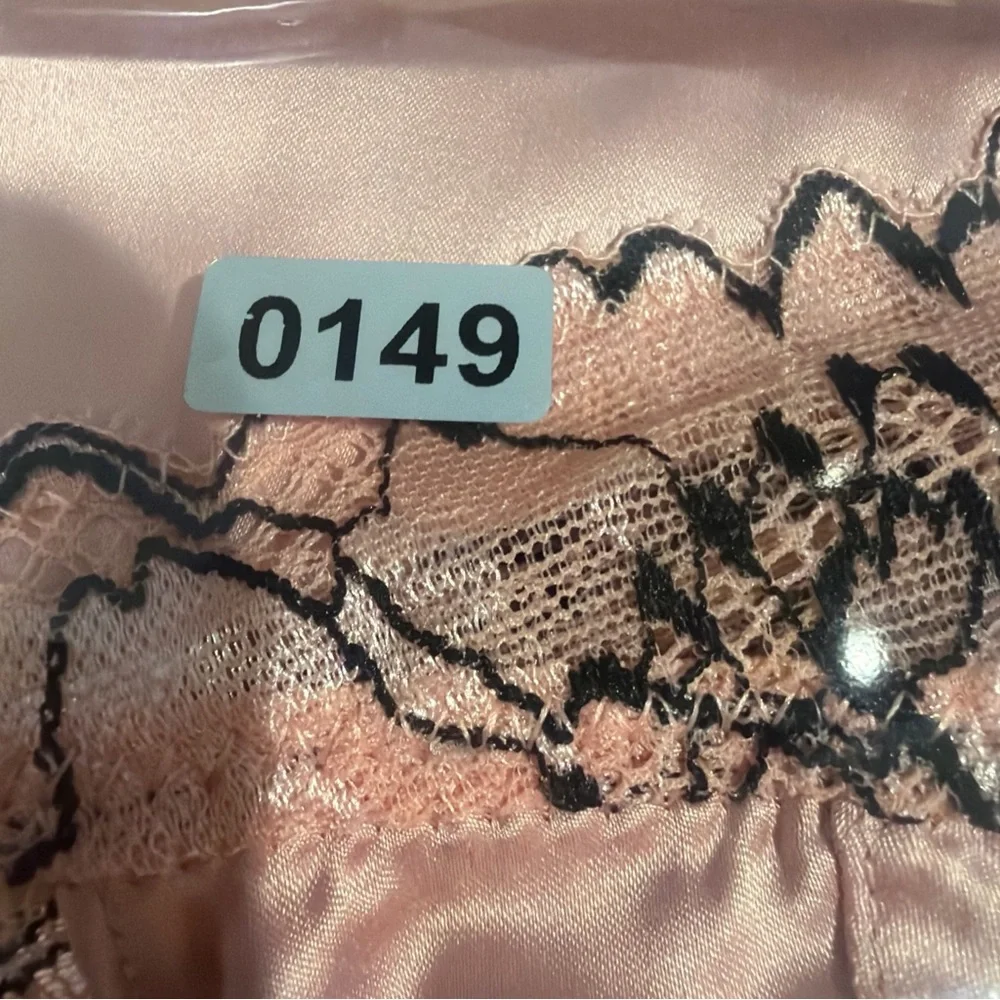 Auden Blush Pink With Black Lace Trim Silky Babydoll‎ Lingerie Set In Medium